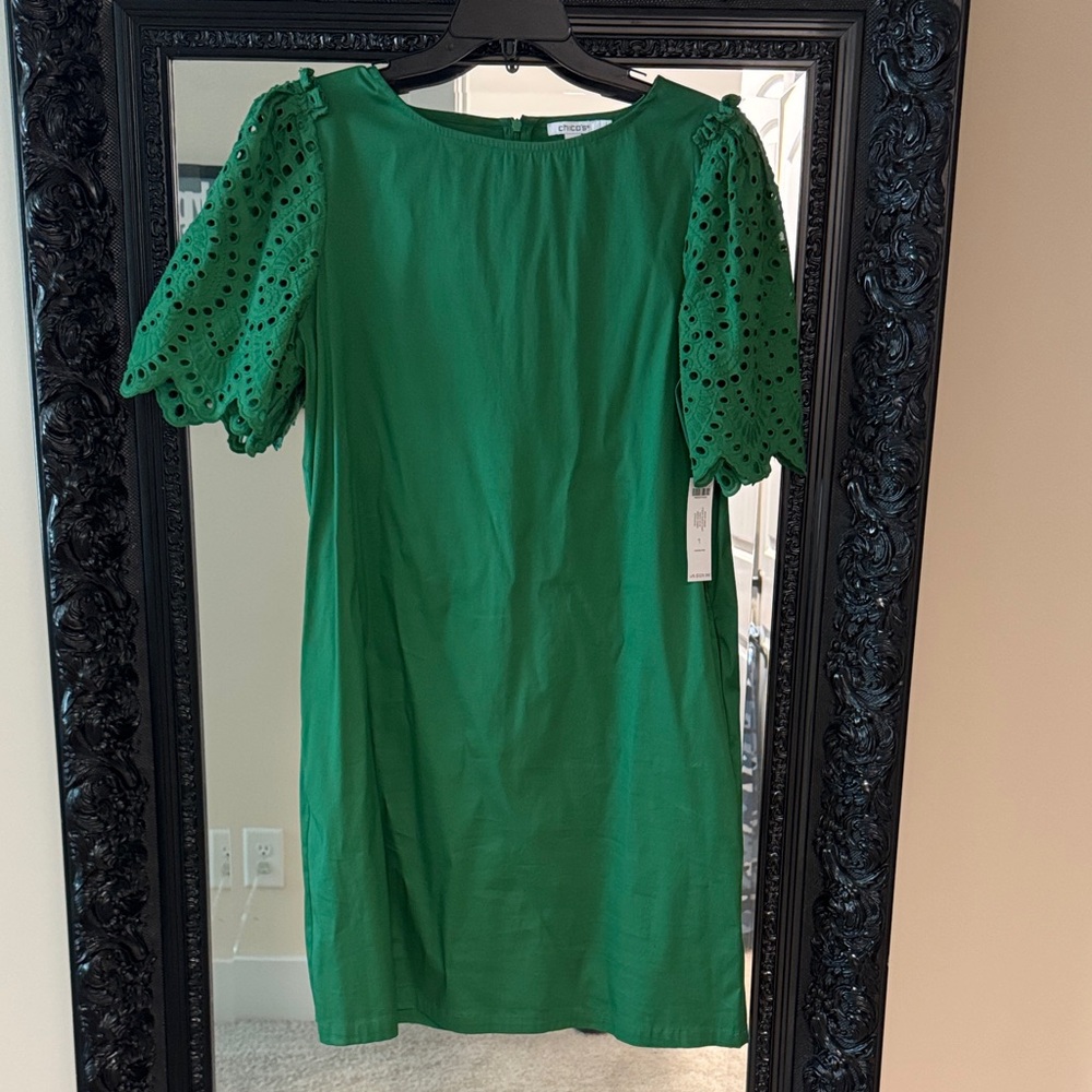 Chico's Vibrant Green Dress with Eyelet Sleeves
